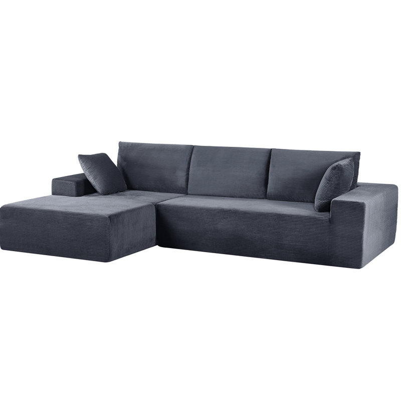 Convertible Sectional In Dark Gray Soft Corduroy, 4 - Seat With Full Foam Cushioning, No Assembly For Bedroom Relaxation Sleeper Design, Living Room