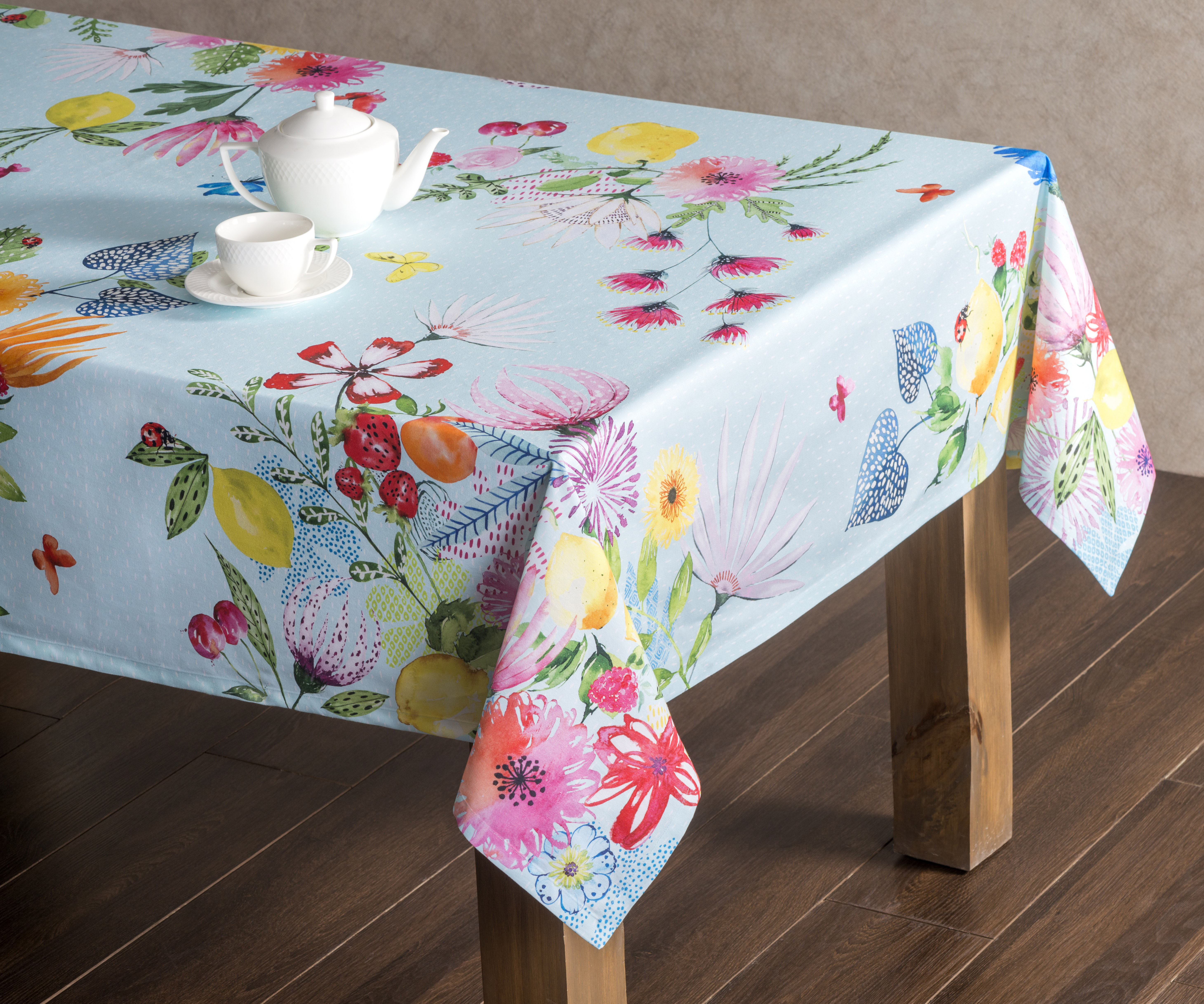 Maison d' Hermine Happy Florals - Sweety 100% Cotton Tablecloth for Kitchen  Dining | Tabletop | Decoration | Parties | Weddings | Spring/Summer