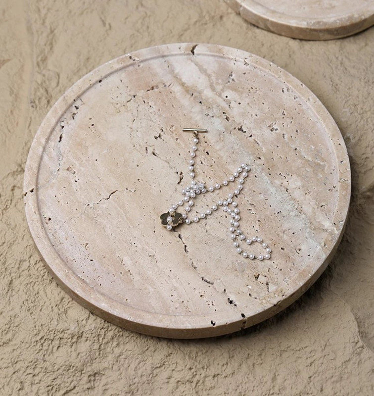 Travertine Stone Tray - Minimalist Organizer for Perfume, Candles and Jewelry