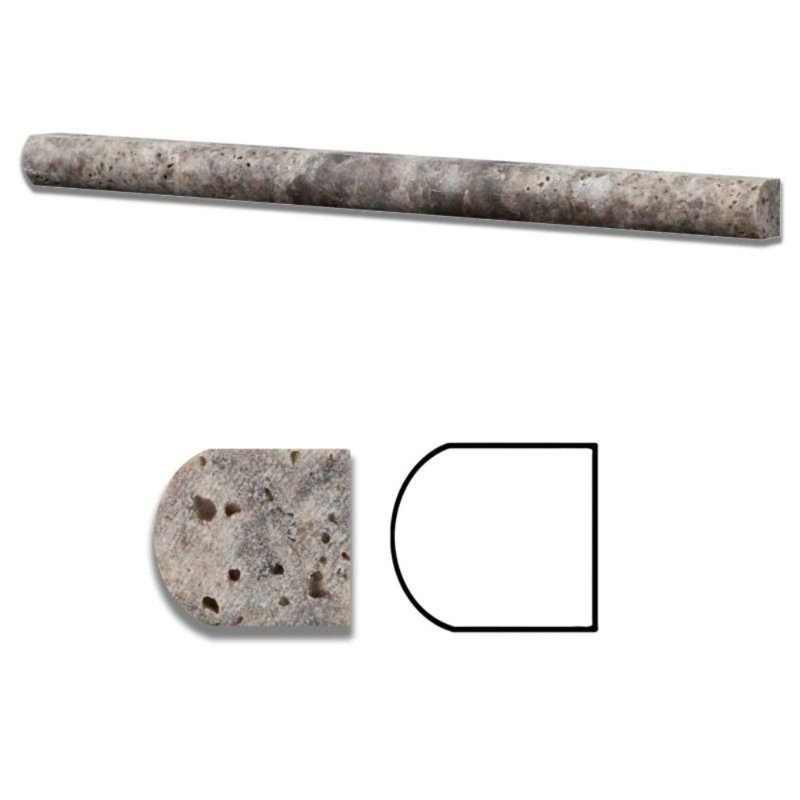 12" x 0.75" Honed Travertine Pencil Liner Tile Trim in Gray