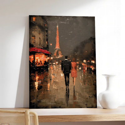 Canvas Wall Art Rainy Paris Night Walk Eiffel Tower Art Print Vintage Poster Print Home Decor