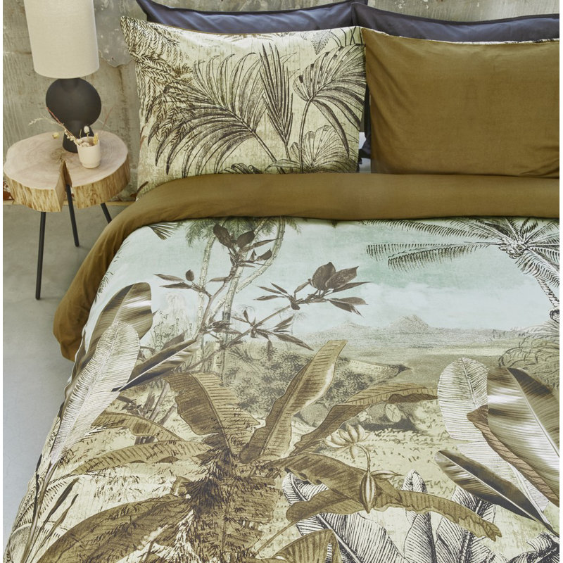 Palma cotton floral duvet cover set, Queen Duvet Cover + 2 Queen Shams