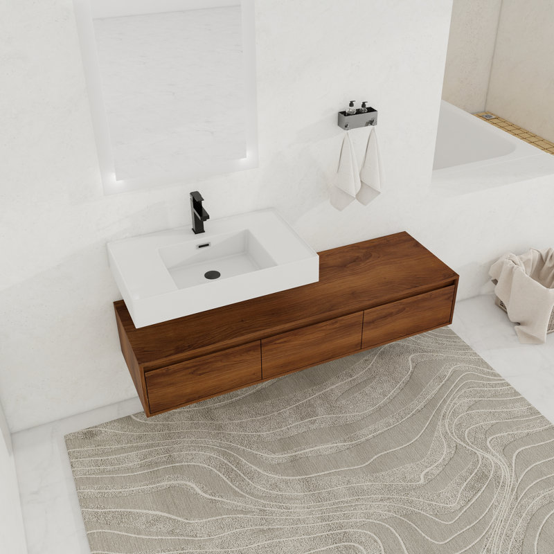 60'' Wall Mounted Single Bathroom Vanity With Resin Vanity Top
