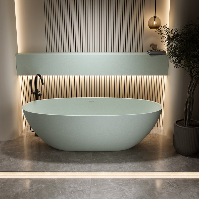 71'' Freestanding Soaking Bathtub, Turquoise Solid Surface, Resin Stone, Easy To Install, - Stain Surface Stone Non Permeable, Smooth And Rounded, Comfortable Bath