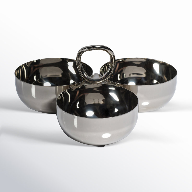 Round Steel/ Brass Condiment Server, Silver
