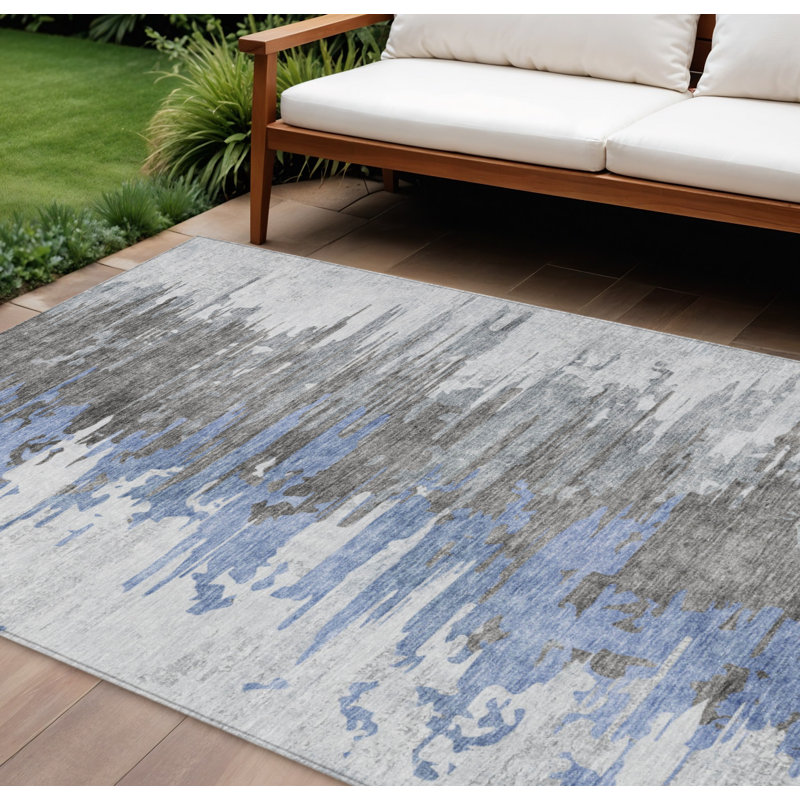 Tapis intérieur lavable abstrait gris et argent 9 pi x 12 pi