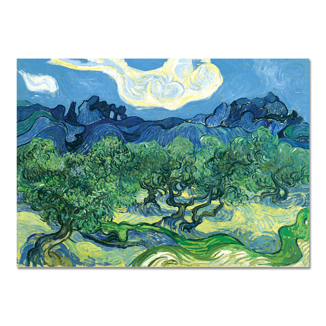 Glasbild Olivenbäume in einer Berglandschaft von Vincent Van Gogh