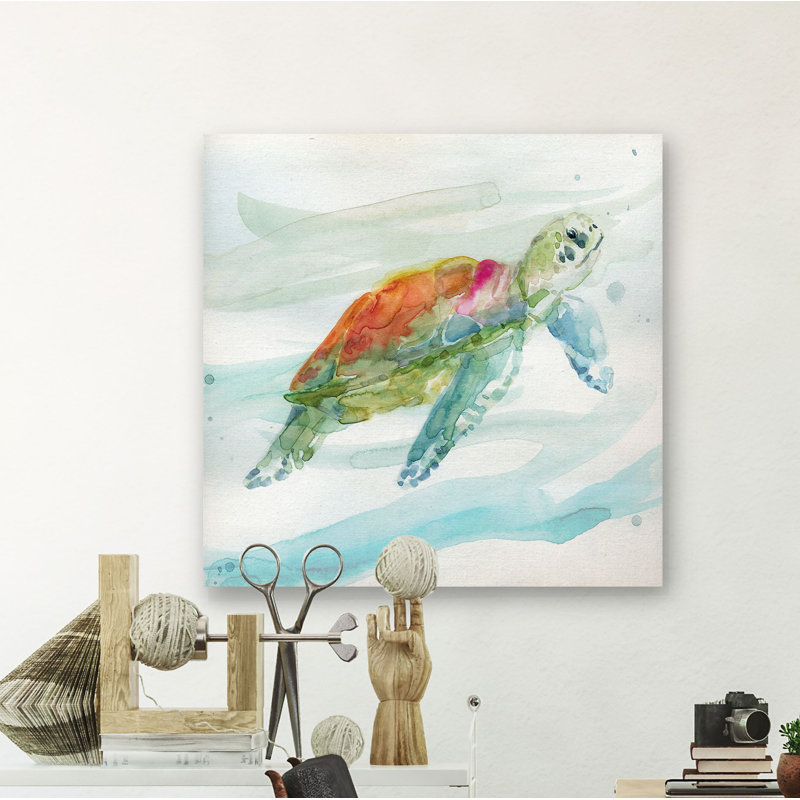 " Turtle Tropics I ", 32" H x 32" W x 1.5" D, Wrapped Canvas