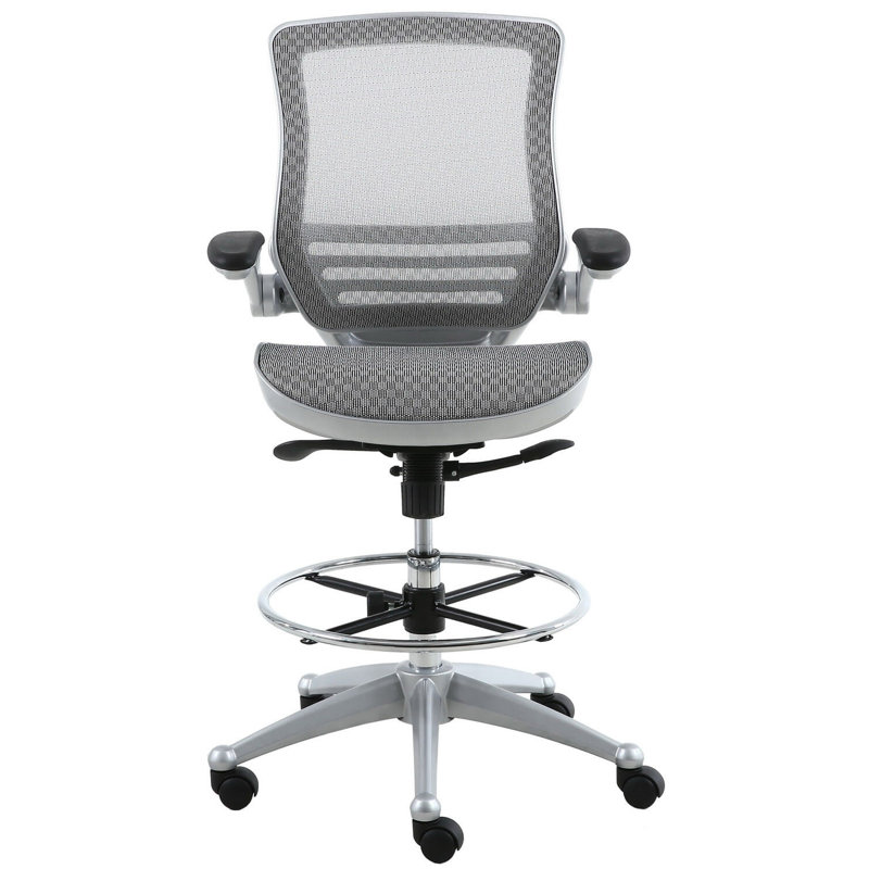 Clementina Heavy Duty Mid-Back Mesh Drafting Chair, Platinum