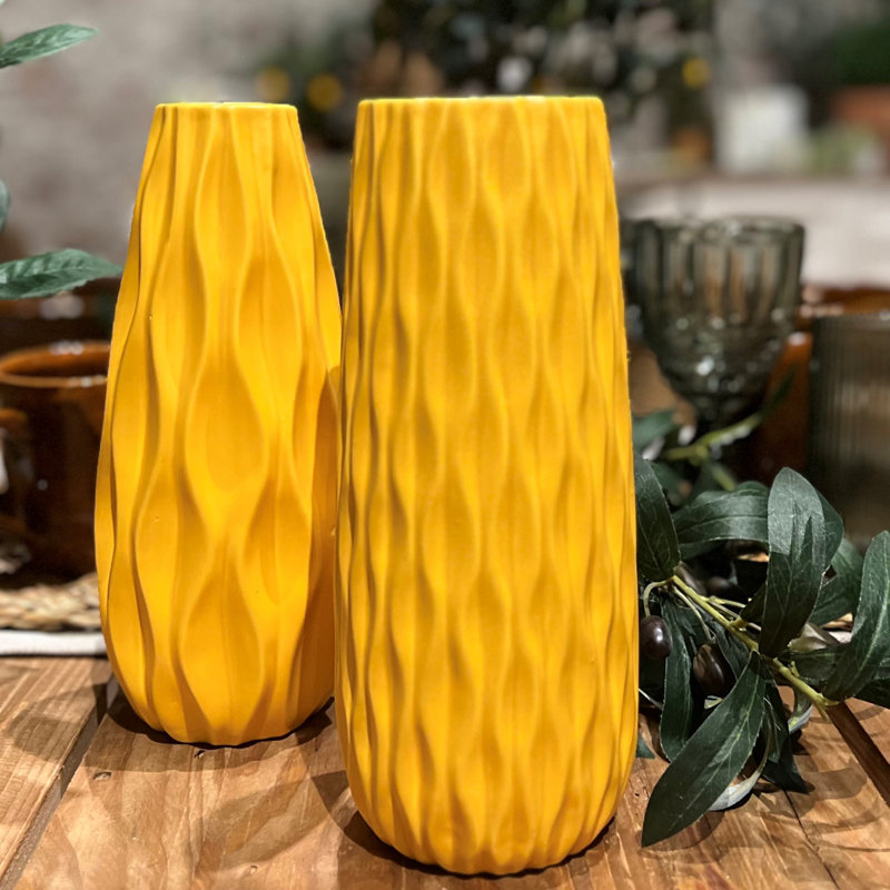 Ensemble de 2 vases de table en grès jaune 2 pièces Colletta