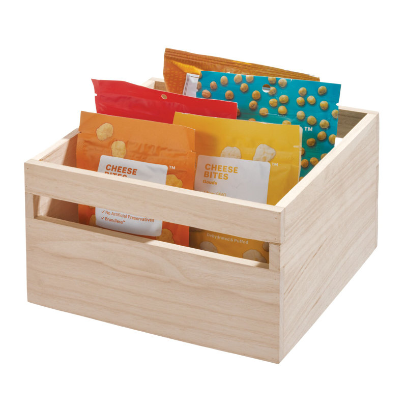 iDesign Renewable Wood Collection in Paulownia Wood Storage Bin with Handles, 6" H x 10" W x 10" D