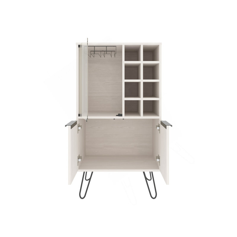 Bar H 43,1 po, avec 2 portes, 9 tablettes et 1 panneau de verre, chêne blanchi