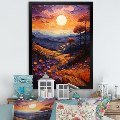 «Sunset Tangerine Twilight Patchwork III», art mural sur toile paysage et nature