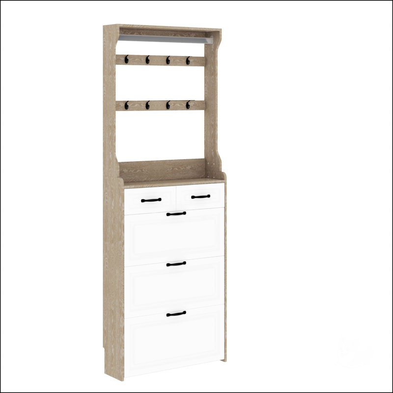 Spacious NEW OAK Shoe Cabinet With 3 Doors, 2 Drawers, And Hanger For Organized Entryway Storage