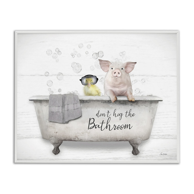 «Don't Hog Bathroom» par Lori Deiter, Giclée encadrée blanc bord de mer, H 16 po x l 20 po x P 1,5 po