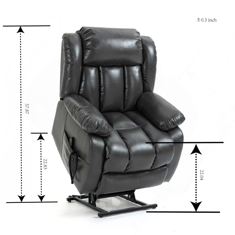 Dual Motor Infinite Position Up To 350 LBS Electric Medium Size Leatheraire Grey Power Lift Recliner Chair With 8-Point Vibration Massage And Lumbar Heating