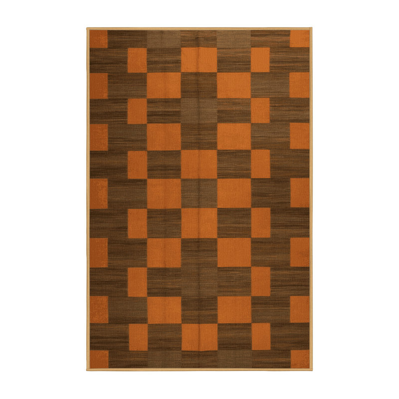 Tapis brun à carreaux lavable à la machine, Rectangulaire 8 pi x 12 pi