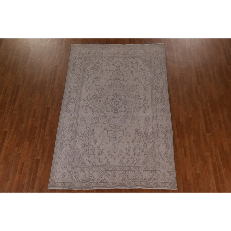 Tapis unique en laine noué à la main de style années 1960 de 6 pi 7 po x 10 pi gris Johnny
