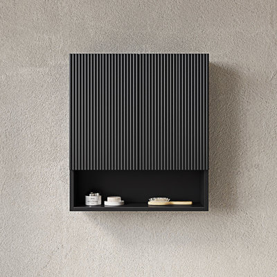 Accent Cabinet, Wall-Mounted Striped Bathroom Cabinet With Doors, Over The Toilet Storage Cabinet