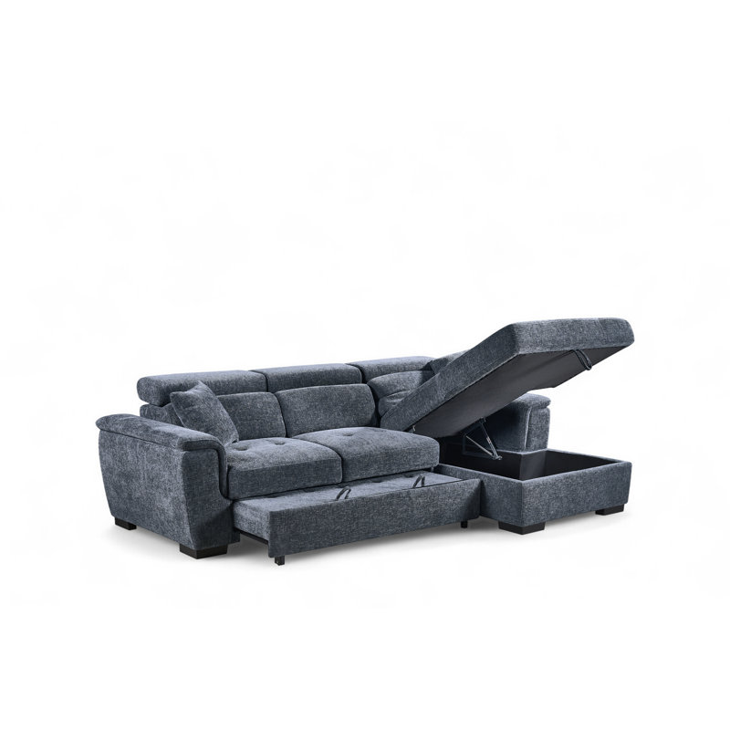 Corner Sofabed with Storage, Blue, Right Hand Facing