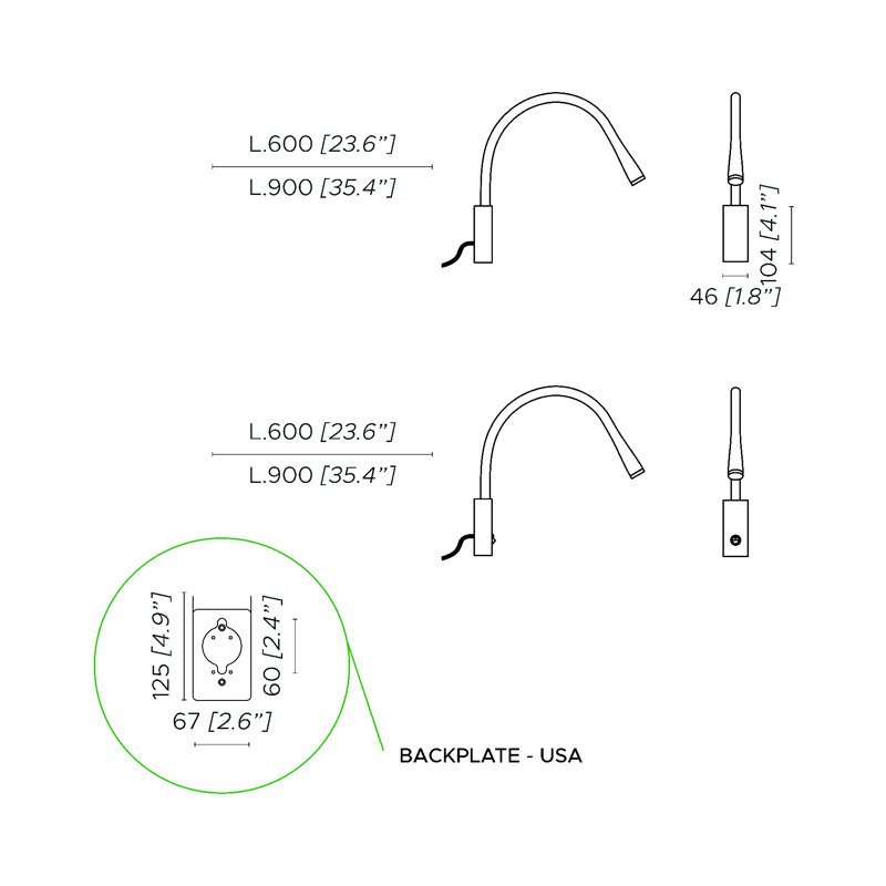 Spotlight Flexiled Ap L.900Mm, 39.5" H x 2.6" W x 1.2" D, No, Yes