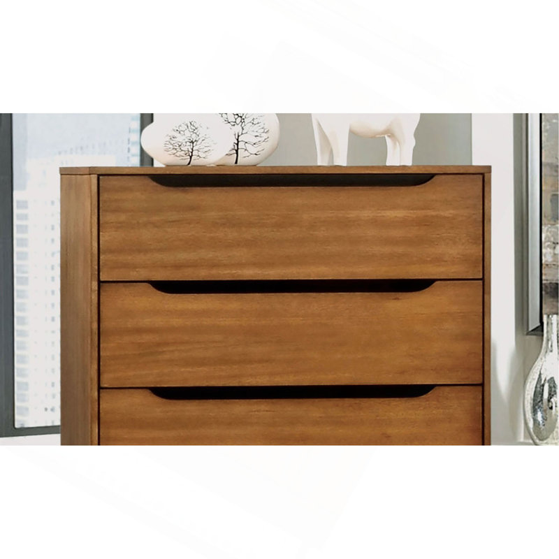 Commode 1 pièce à tiroirs encastrés de style Mid-Century avec pieds ronds fuselés et quatre tiroirs