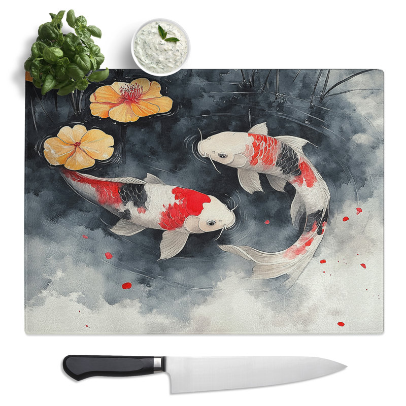 Koi Fish Composition  Glass Chopping Board