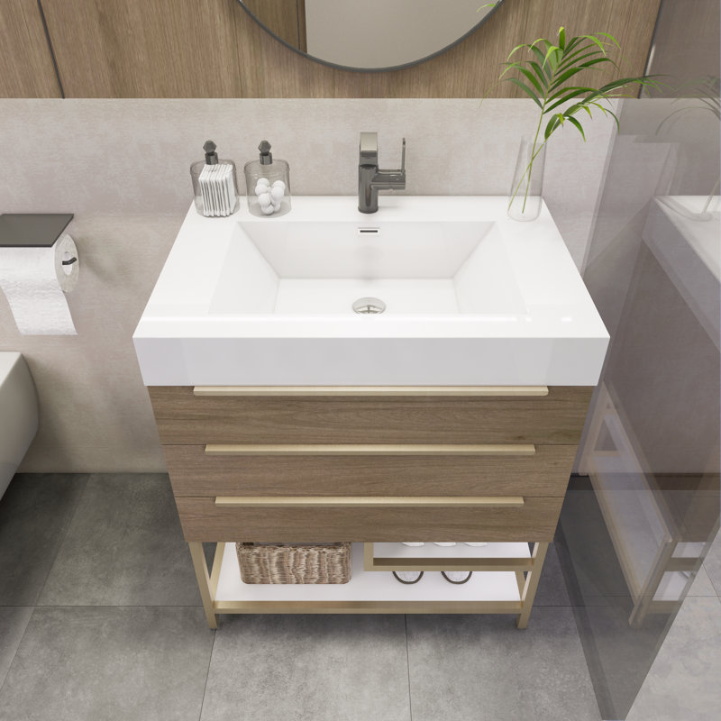Uinta 29.5'' Single Bathroom Vanity with Acrylic Top, Light Oak