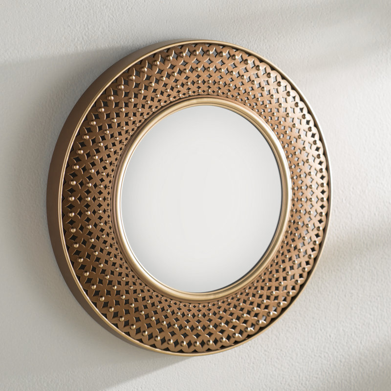 Bohemian Round Plastic Wall Mirror 15.75 Inches - Gold/Copper
