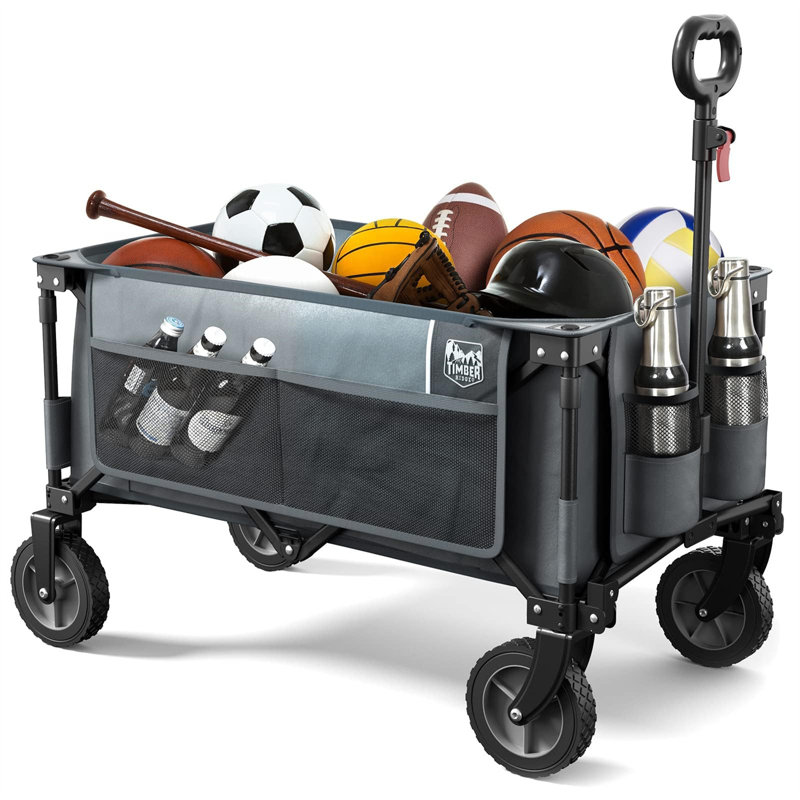 Adjustable Large Capacity Folding Wagon Garden Carts, 20.87" H x 18.11" W x 35.43" D, Black