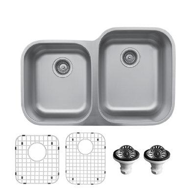 Karran 18-Gauge Stainless Steel 31-1/2'' X 20-1/8'' 40/60 Double Bowl Undermount Kitchen Sink Kit -  U-6040L-PK1