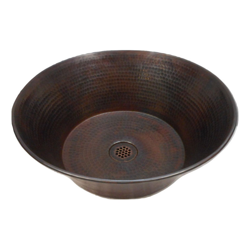 Lavabo vasque rond en cuivre 15 po style Cazo / Miners Pan, drain de grille inclus