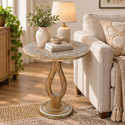 Table d'appoint en bois massif, fini blanchi