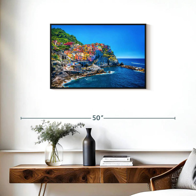 Cinque Terre, bord de mer, Cadre flottant noir, 31 po x 21 po