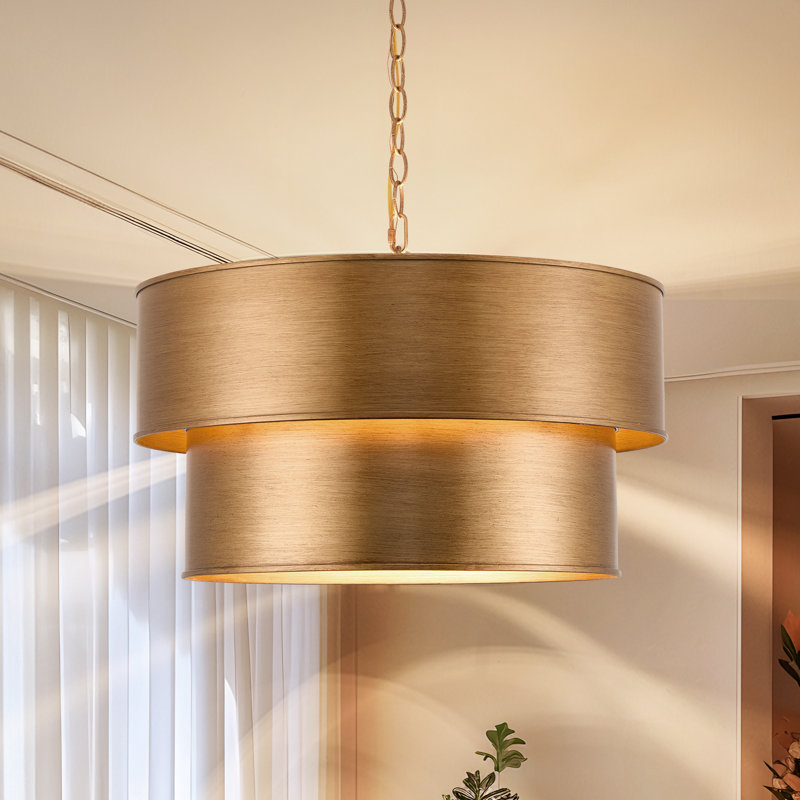 2-Layer Antique Bronze Metal Shade Chandelier, 6-Light Large Pendant Light Fixture, 6, 2