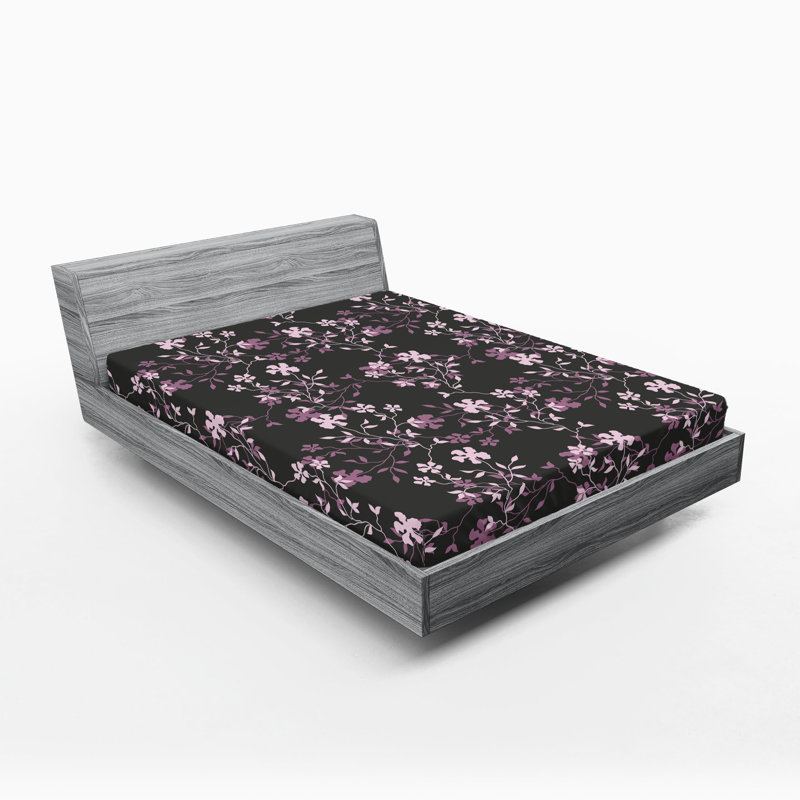 Ambesonne Nature Fitted Sheet Leaves Botanical Style Art, Mauve/Rose/Charcoal Gray Floral, California King Fitted Sheet