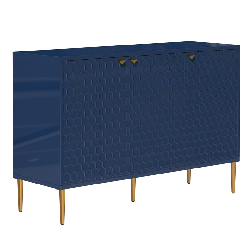 Ruslans 47.75'' Wide Sideboard With 3 - Door High Gloss Cabinets, Blue