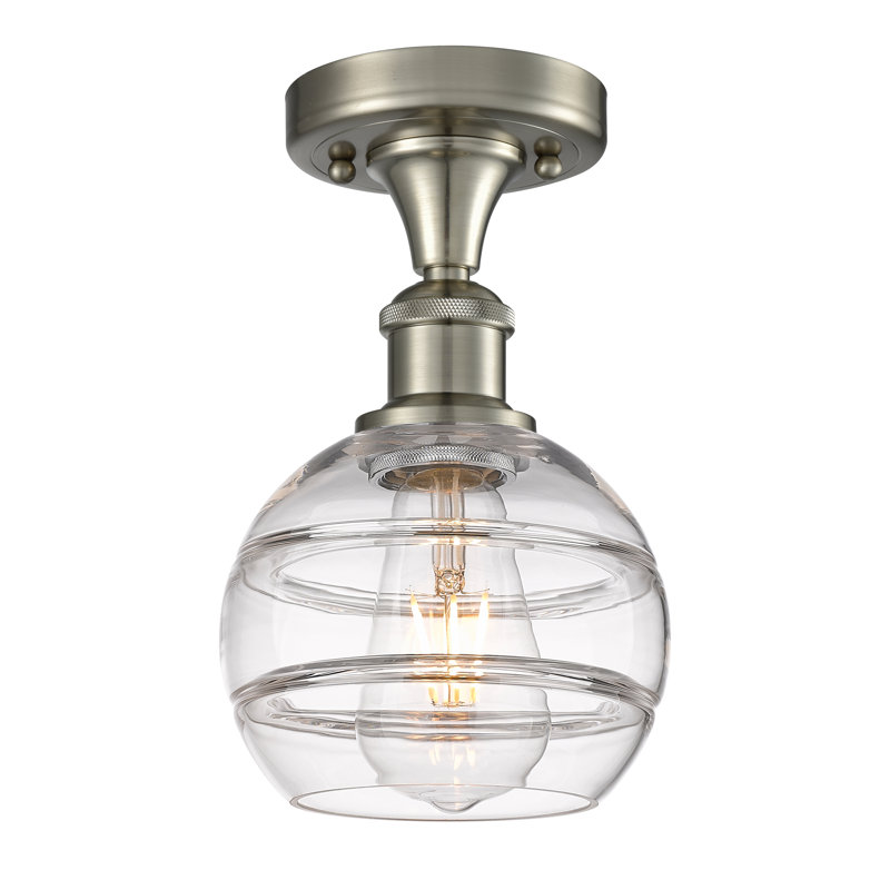 Plafonnier semi-encastré 1 lumière Ballston - Adrieanna, Nickel satiné brossé, H 11,13 po x l 8 po x P 8 po, Transparent