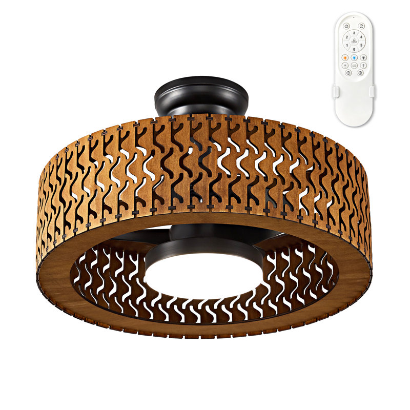 Ventilateur de plafond à découpes en bois brun avec télécommande 19,68 po