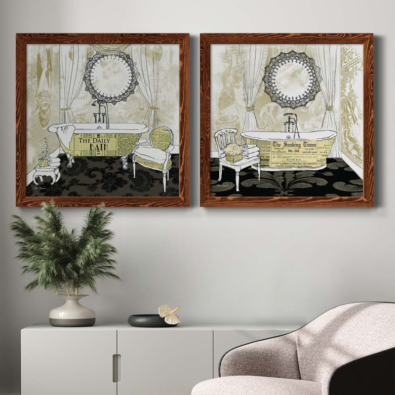«Daily Bath», ensemble de 2 peintures sur toile encadrées, Cadre en érable, H 31,5 po x l 63 po x P 1,5 po