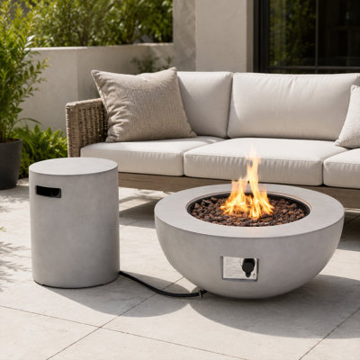 31.5" Round Propane Fire Pits with Tank Cover, 50000BTU Round Gas Fire Pit for Outdoors with Tank Cover, Lava Rocks, Rain Covers, Steel Lid