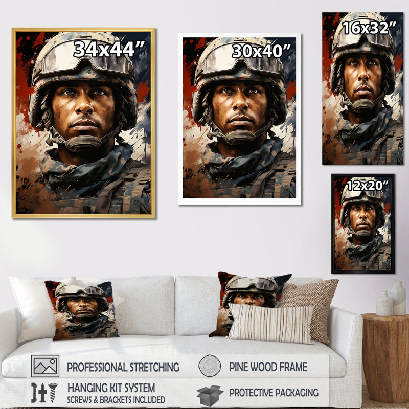 Fierté militaire patriotique sur toile, Cadre flottant noir, 20" H x 12" W