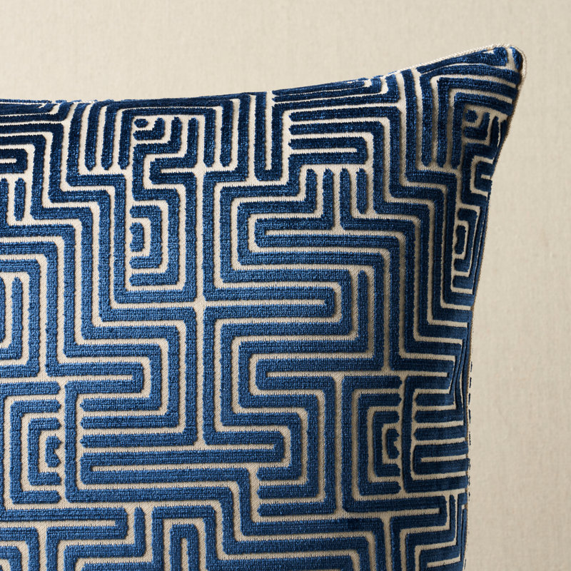 Lisboa Velvet Pillow, 18" H x 18" W, Navy Geometric