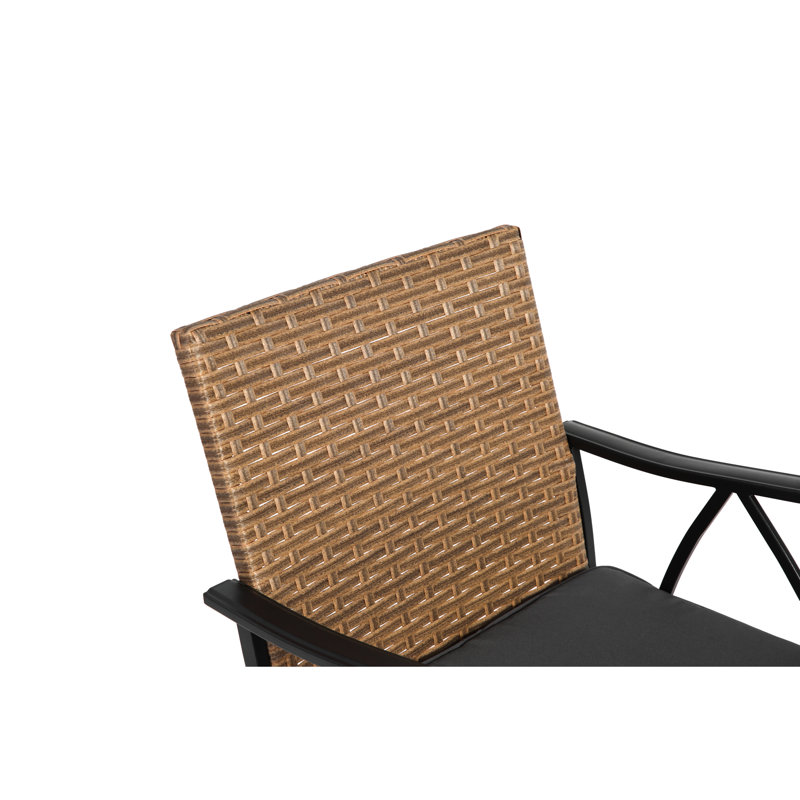 Ensemble de table et chaises d'extérieur en osier 5 pièces, ensemble de salle à manger de patio avec trou de table carré en acier et parasol, ensemble de table et chaises de patio pour porche de terrasse