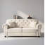 Canapé Chesterfield moderne en velours de style Mid-Century, 160 cm, avec garniture cloutée, accoudoirs arrondis et capitonnage à boutons, beige/blanc, comprend 2 coussins.