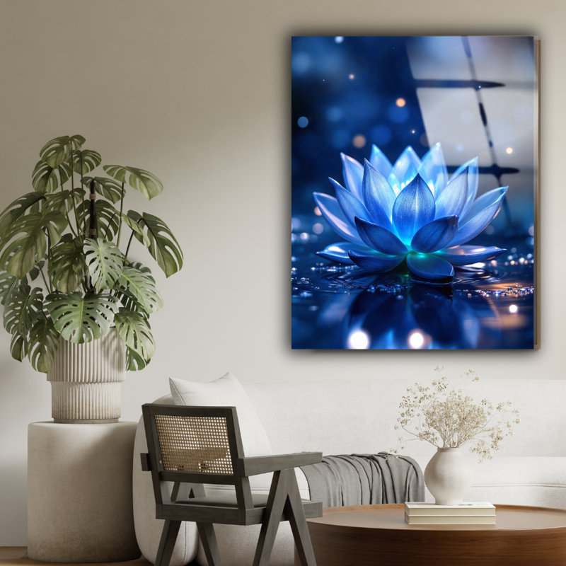 Serenity Blossom Lotus - art mural en verre trempé Lotus, H 24 po x l 18 po