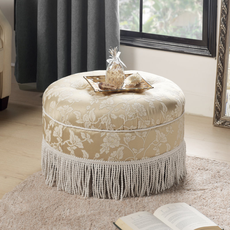 Repose-pieds Neptune, Jacquard floral champagne / bordure ivoire
