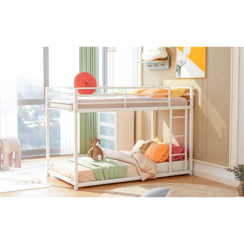 Twin Over Low Bunk Bed, White - And Tenacious Metal Frame Bed Twin, Construction With Protected, Twin, White