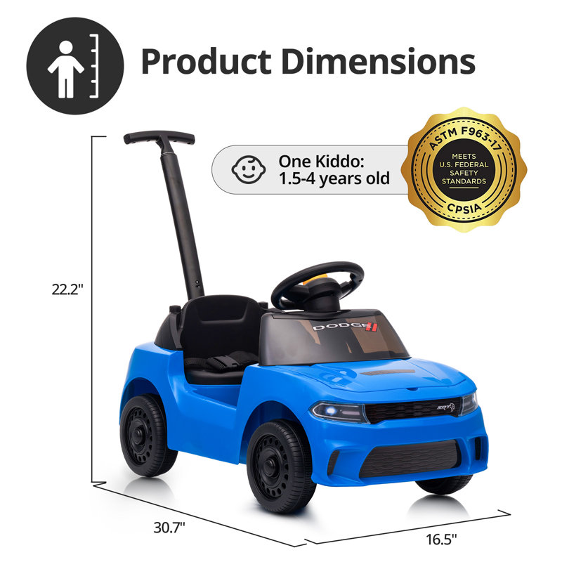 Voiture à pousser Dodge SRT sous licence pour tout-petits, jouet à pousser avec poignée réglable en hauteur (3 positions) pour les enfants de 1 à 3 ans - Bleu