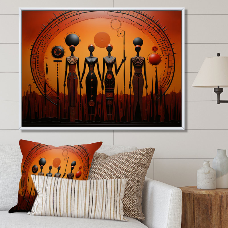«African Tribal Rhythms I», art mural africain, Cadre flottant blanc, H 16 po x l 32 po x P 1 po